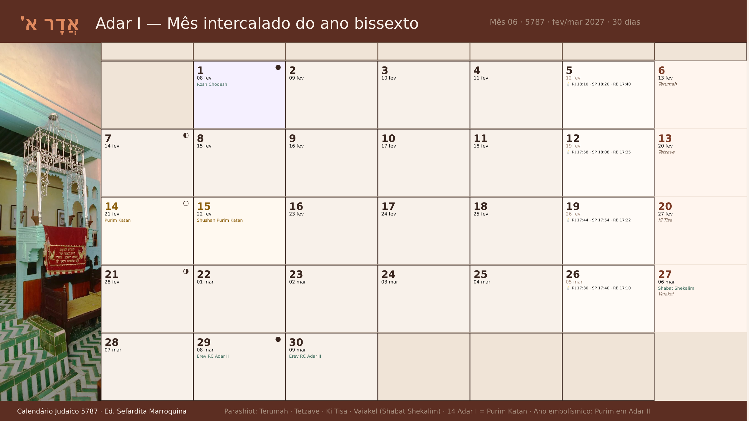 Calendário Adar I (Mês Intercalado) 5787